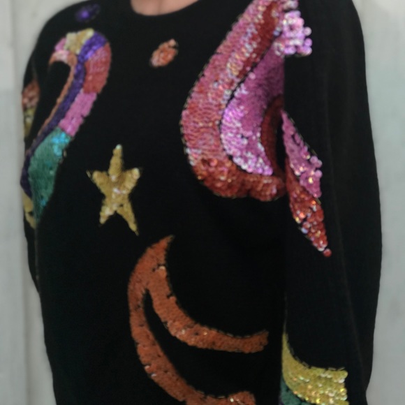 Vintage sequin cosmic star moon sweater sparkly festival rave outer space planet - Picture 2 of 8